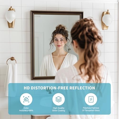 Effect Framed Wall Mirror, 36x36 Rectangle Mirror, 36"L x 36"W Retro Copper