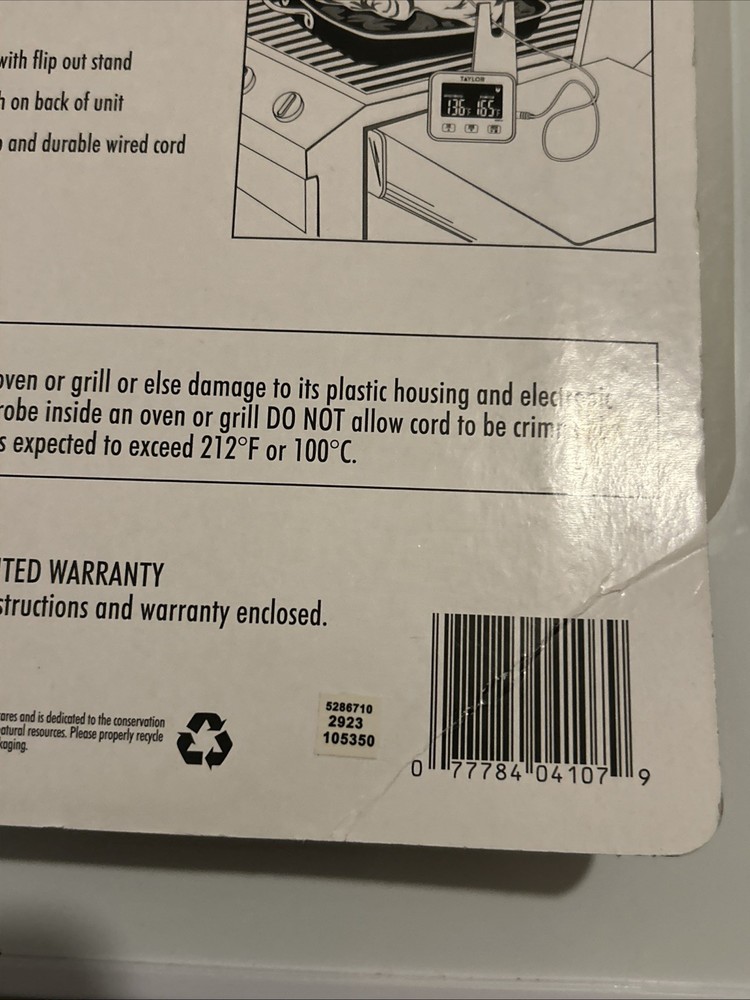 Taylor Digital Wired Probe Programmable Meat Thermometer with Timer NEW