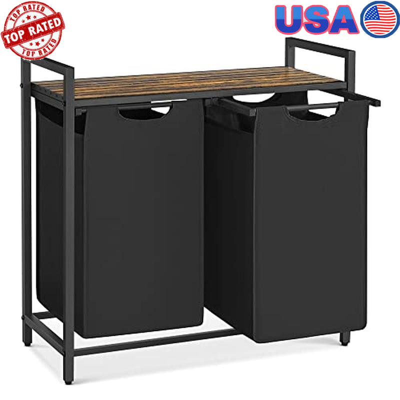 Laundry Hamper, Laundry Basket, Laundry Sorter with 2 Pull-Out and Removable Bag