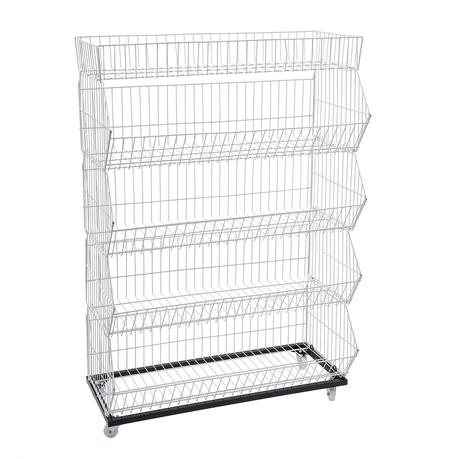 5 Tier Wire Grid Retail Display Shelf Merchandise Display Rack Stand w/4 Pulleys