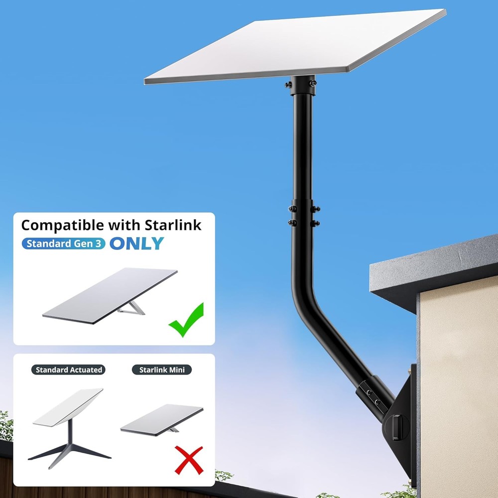 Starlink Gen 3 Pole Mount Adjustable Wall Mount Kit with Pipe Adapter