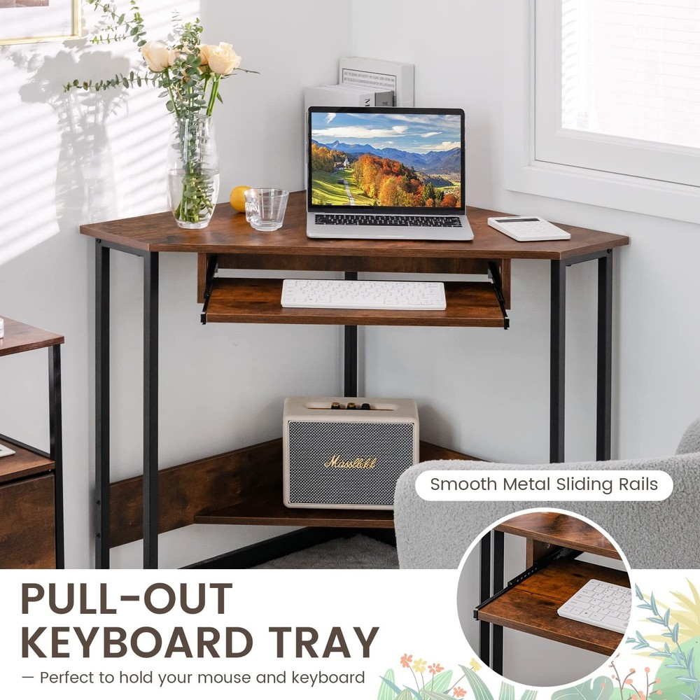 MEDIMALL Triangle Computer Desk, Small Corner Writing Table with Power Outlet...