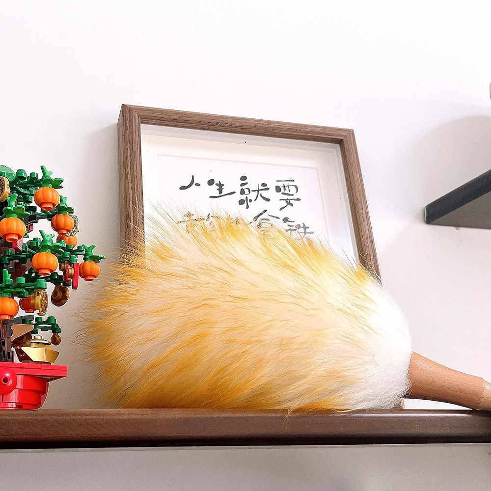 Feather Duster Lambswool Duster Cleaning,with Solid Wooden Handle,Leather Hang