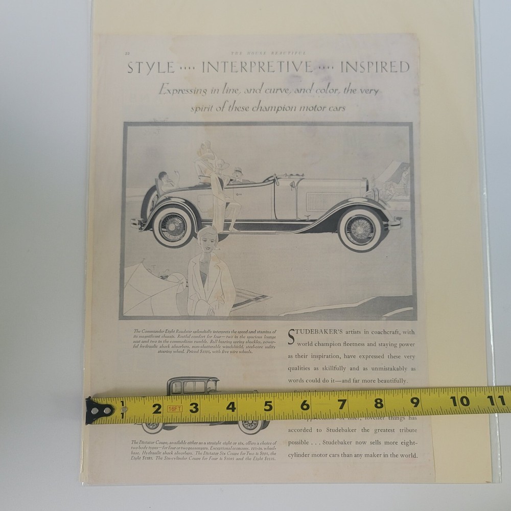 Studebaker Commander Eight Roadster, Dictator Coupe AD Ephemera Advertisement