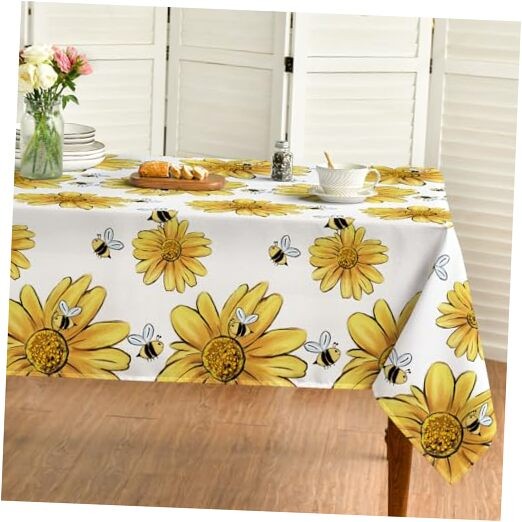 Summer Tablecloth 52×70 Inch, Yellow Sunflower 52" x 70" (Rectangular) White