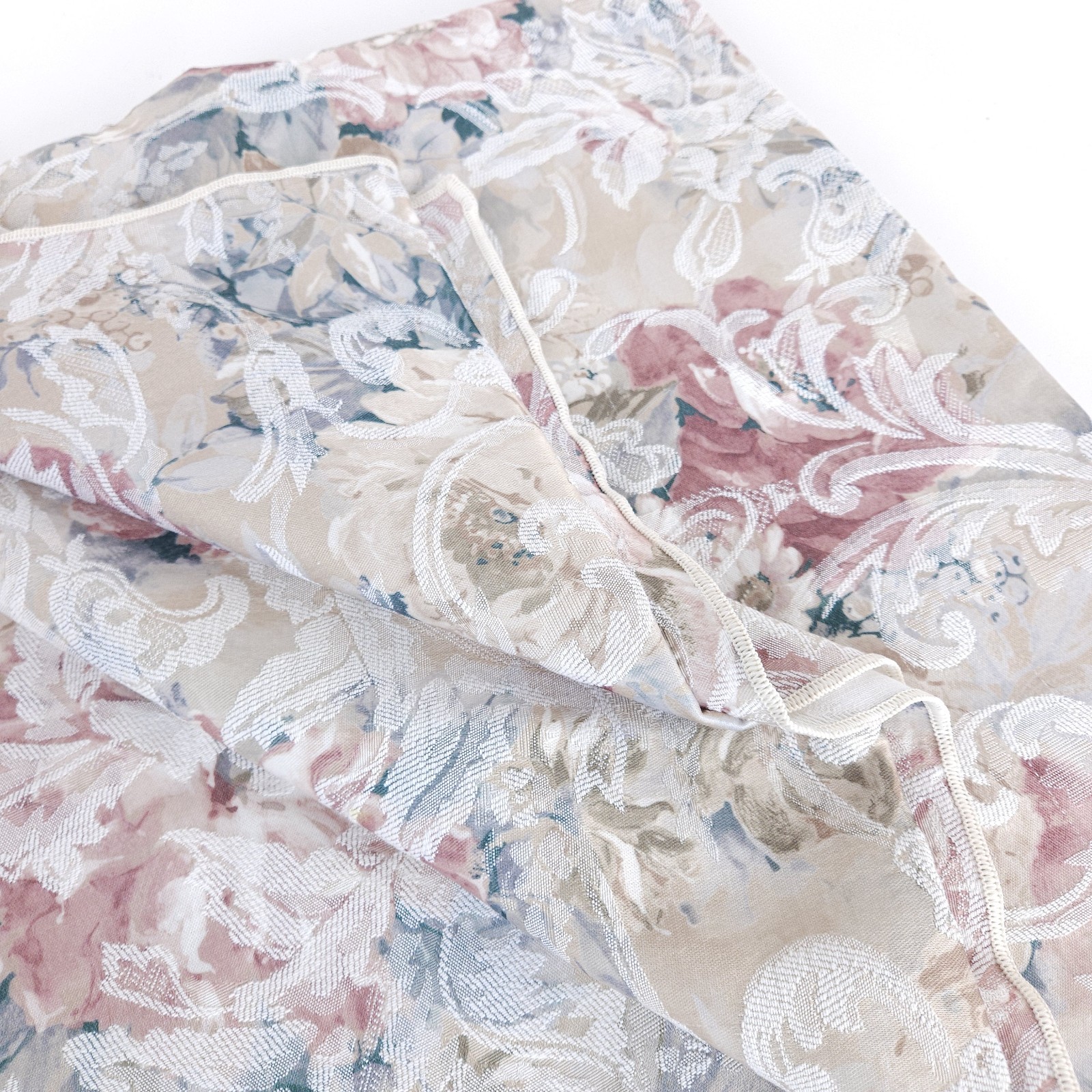 Tablecloth Damask Woven Pastel Floral Reversible White 54" x 80"