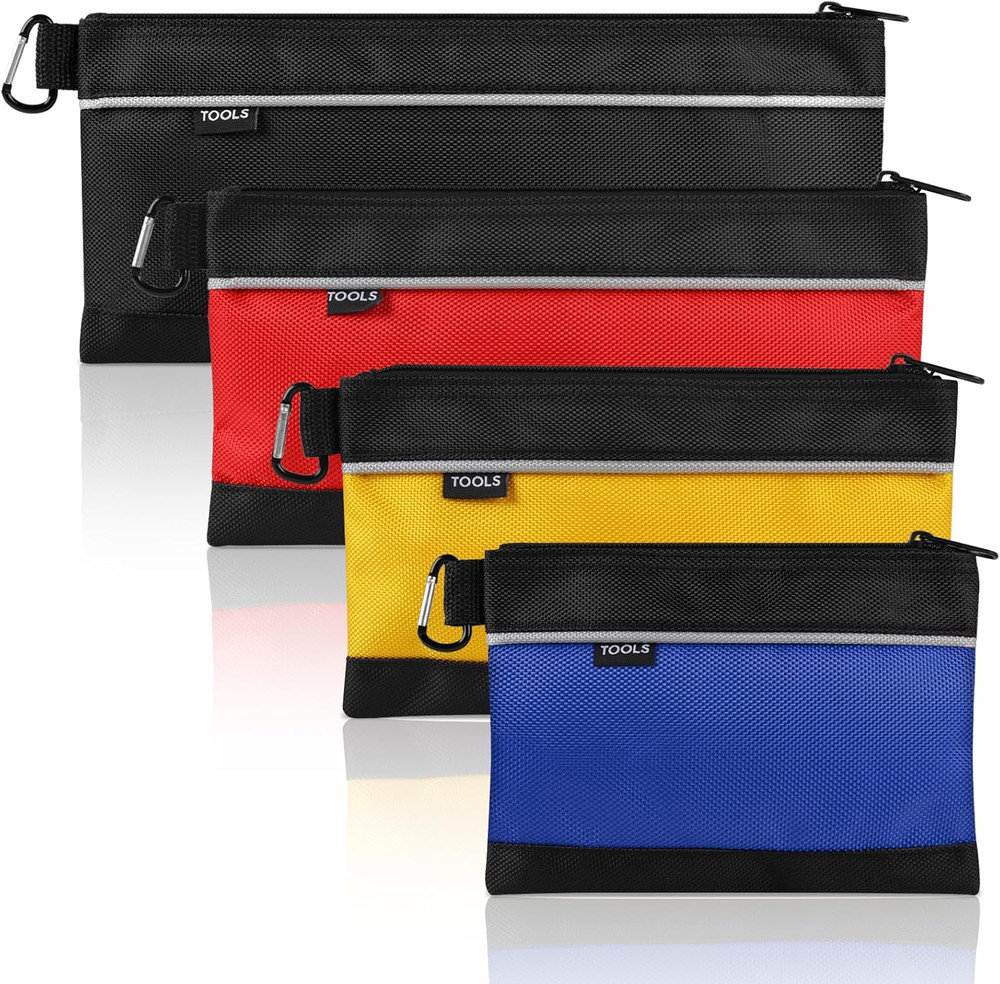 4 Pack Tool Pouch, Small Tool Bag Zipper 1680D Oxford Waterproof Multipurpose