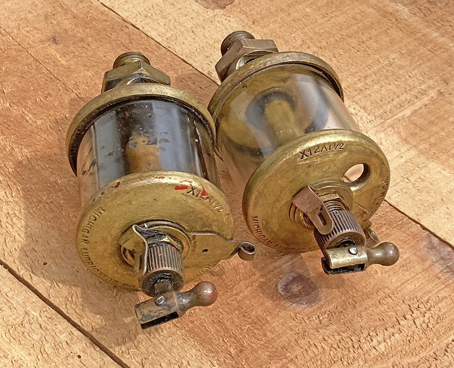 Vtg Pair (2) Michican Lubricator X12A11/2 Oilers Brass Glass Hit/Miss Steampunk