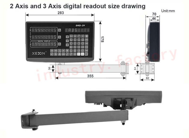 2 Axis Digital Readout DRO Encoder 5μm Linear Glass Scale 500 & 1000mm Kit Mill