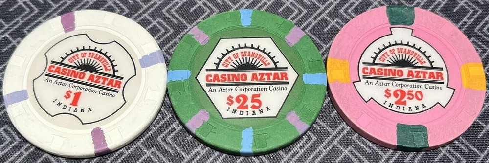 Aztar Casino Chip Lot - Indiana - $1. $2.50 & $25. - Sample Set- Collection 💥💥