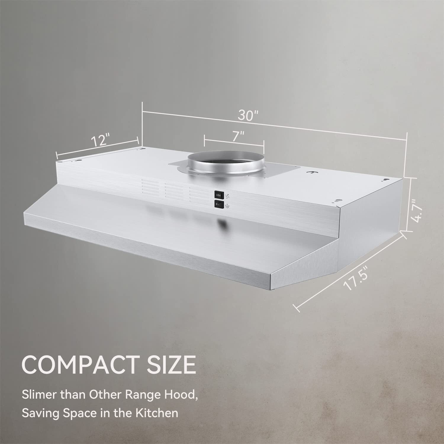 30 inch Under Cabinet Range Hood Kitchen Vent 230CFM Convertible Stainless Steel