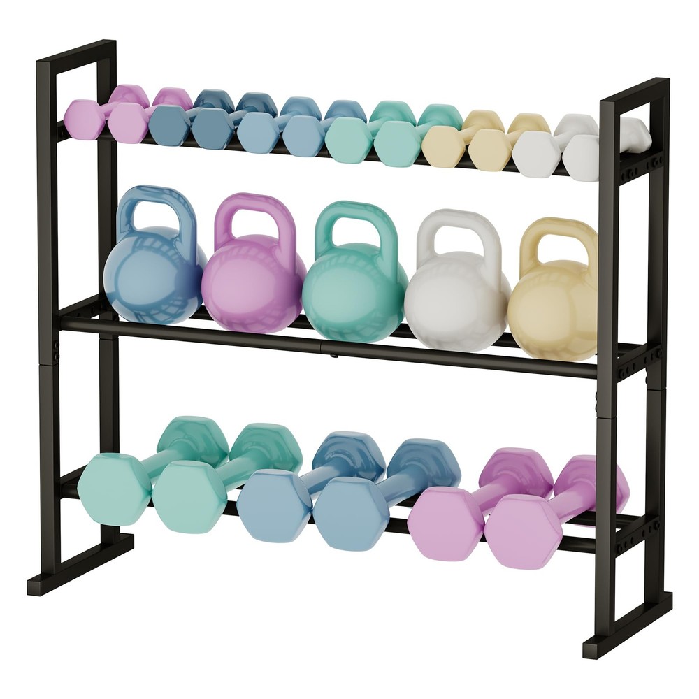 3-Tier Adjustable Dumbbell Storage Rack, Weight Rack Stand, Extended Base Wei...