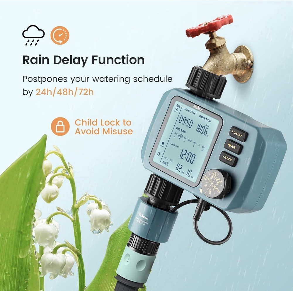 Programmable Water Timer With Flow Meter. Single Zone Sprinkler Controller .