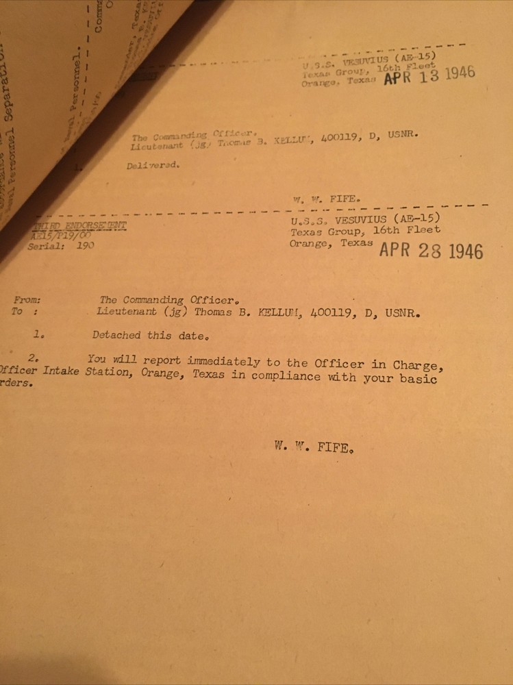 1945-46 U.S.S. VESUVIUS (AE-15) Original Papers Lot￼