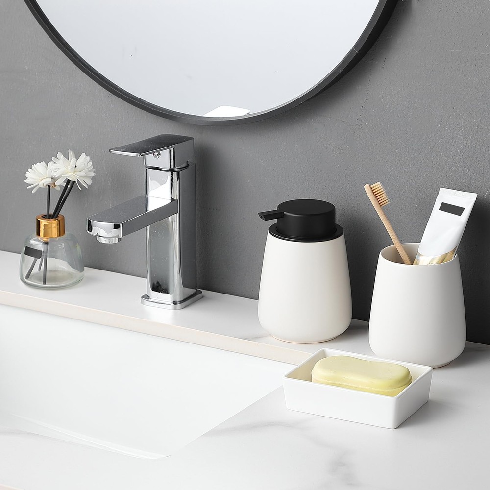 White Rectangle Soap Dish - Modern Ceramic Hand Soap Holder Non-Slip Bar Soap...
