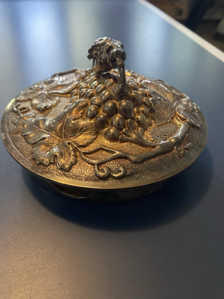 Vintage Unmarked Covered Iron/Silver Candy Dish - Round 6”