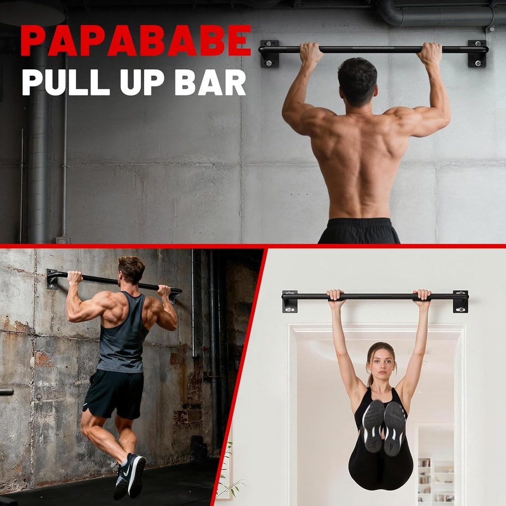 PAPABABE Wall Mounted Pull Up Bar, Chin Up Bar, Strength Training Pull-Up Bars C