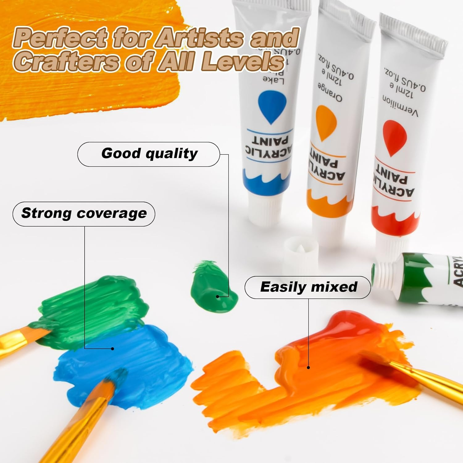 Acrylic Paint Set - 24 Colors, 20 Brushes, Non-Toxic Paint for Canvas, Wood, Roc