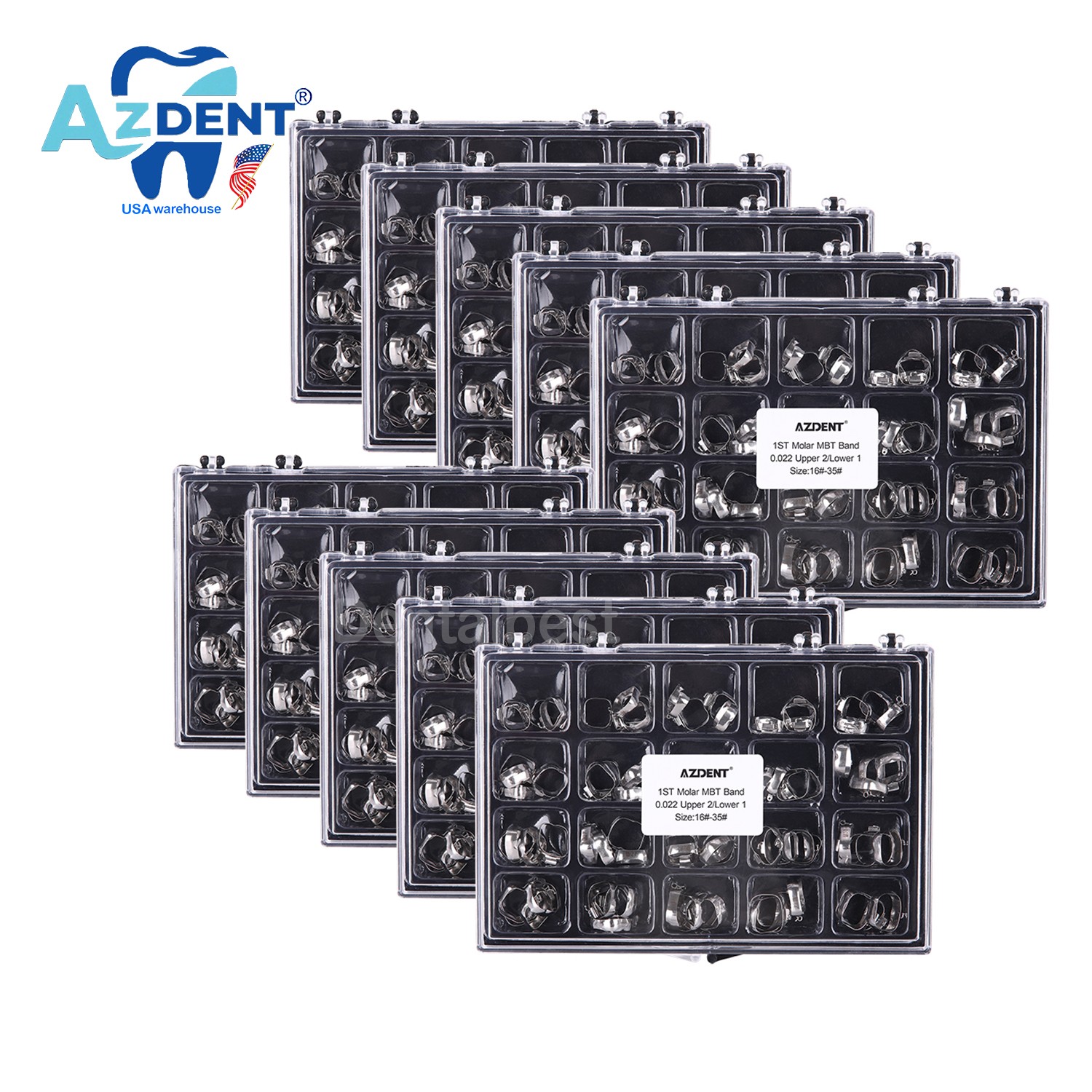 AZDENT Bandas de ortodoncia dental Tubo bucal Primer molar MBT 022 "16#-35#