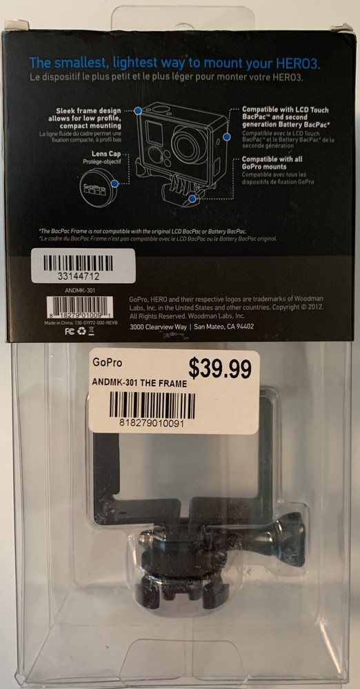GoPro Frame Mount (Frame Only) ANDMK-301 For Hero 3/3+