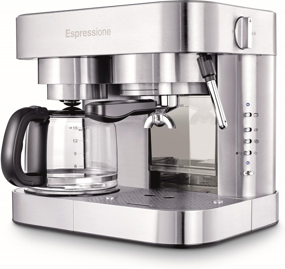 Combination Stainless Steel Espresso + Coffee Maker, 10 Cups