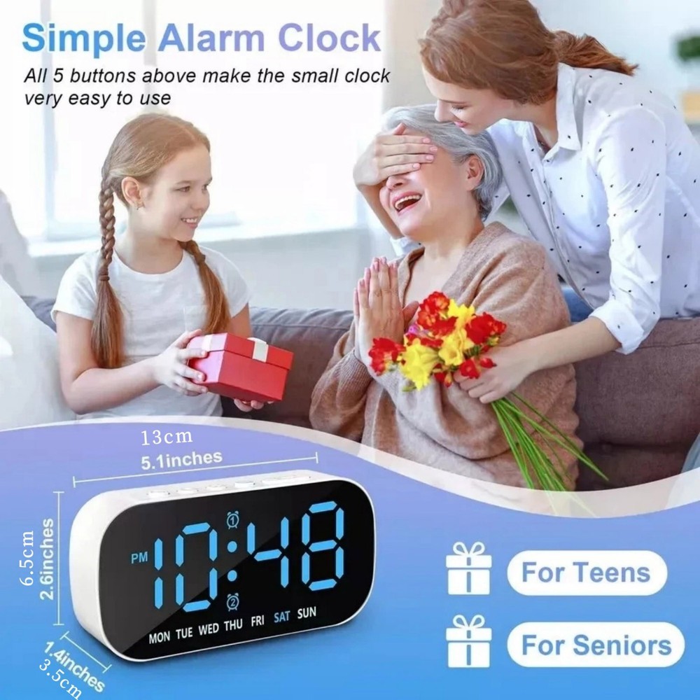 Large White LED Display Electric Digital Alarm Clock With Snooze Function