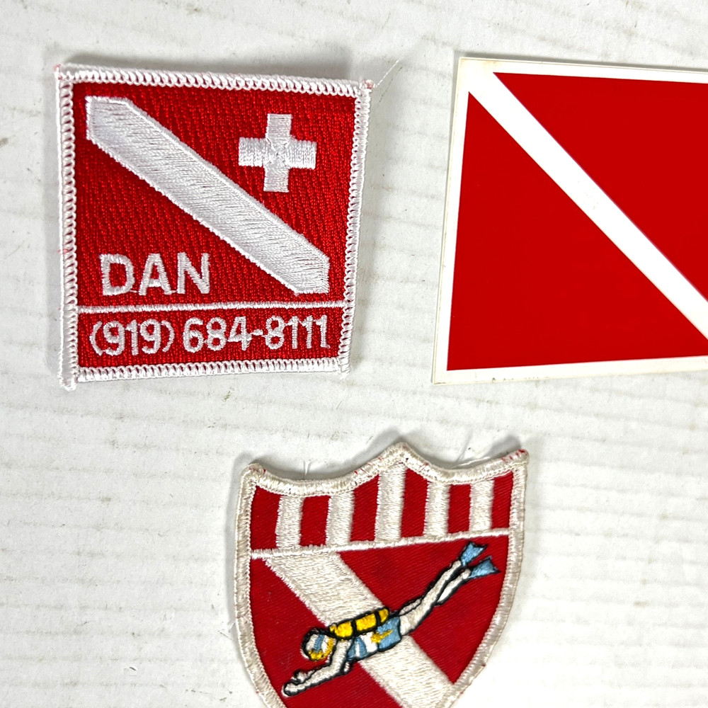 Scuba Diver 3 Vintage Patch Sticker Bundle Down Flag DAN 919 Wrong Number
