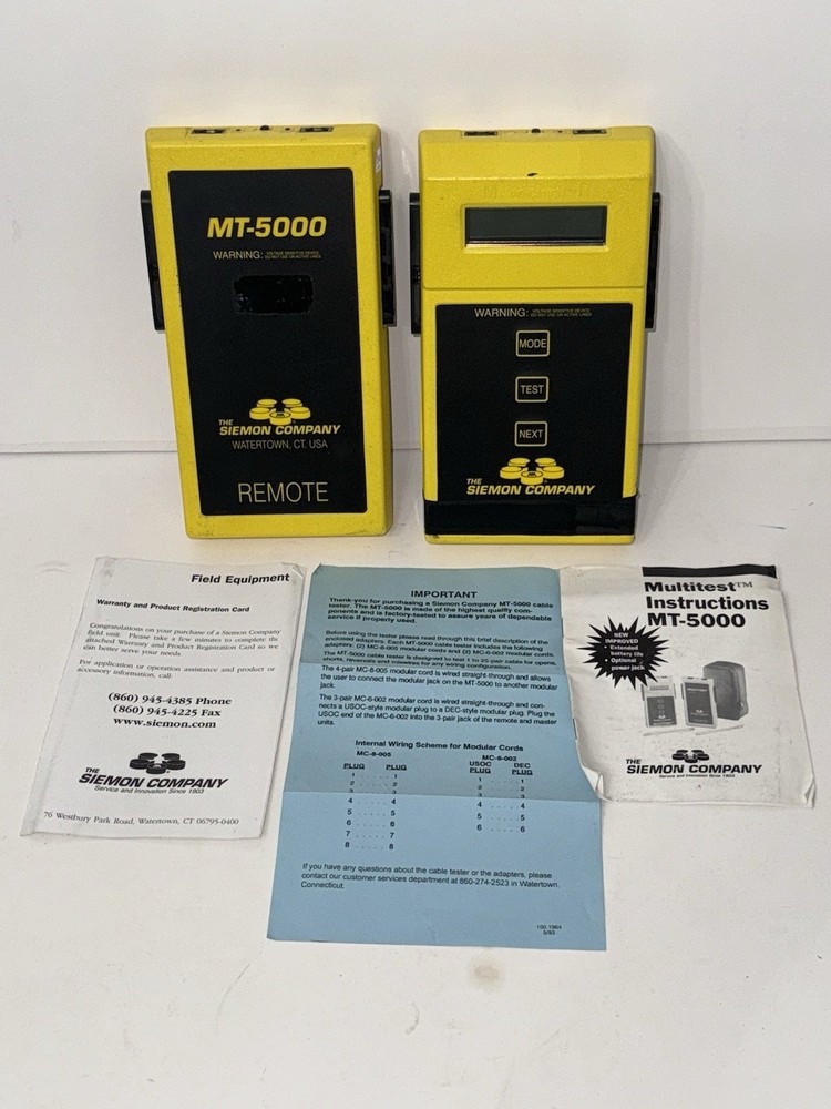 THE SIEMON COMPNAY MULTITEST MT-5000 CABLE TESTER REMOTE TESTER WITH CASE