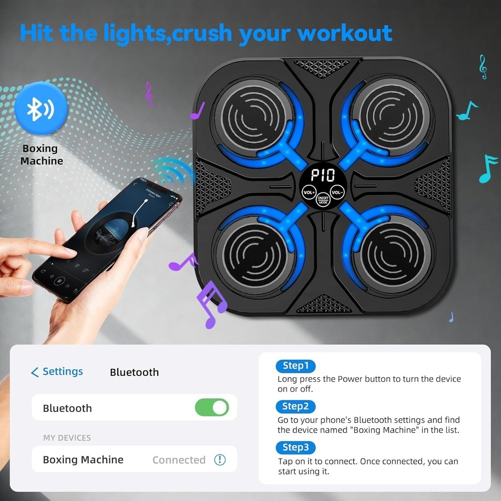 Music Boxing Machine,Interactive Punching Trainer with LED Lights,Large Wall ...