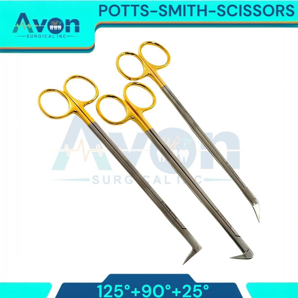 3pcs Set - Potts Smith Vascular Scissors, 25°, 90°, 125°, Angled Blades, Sharp