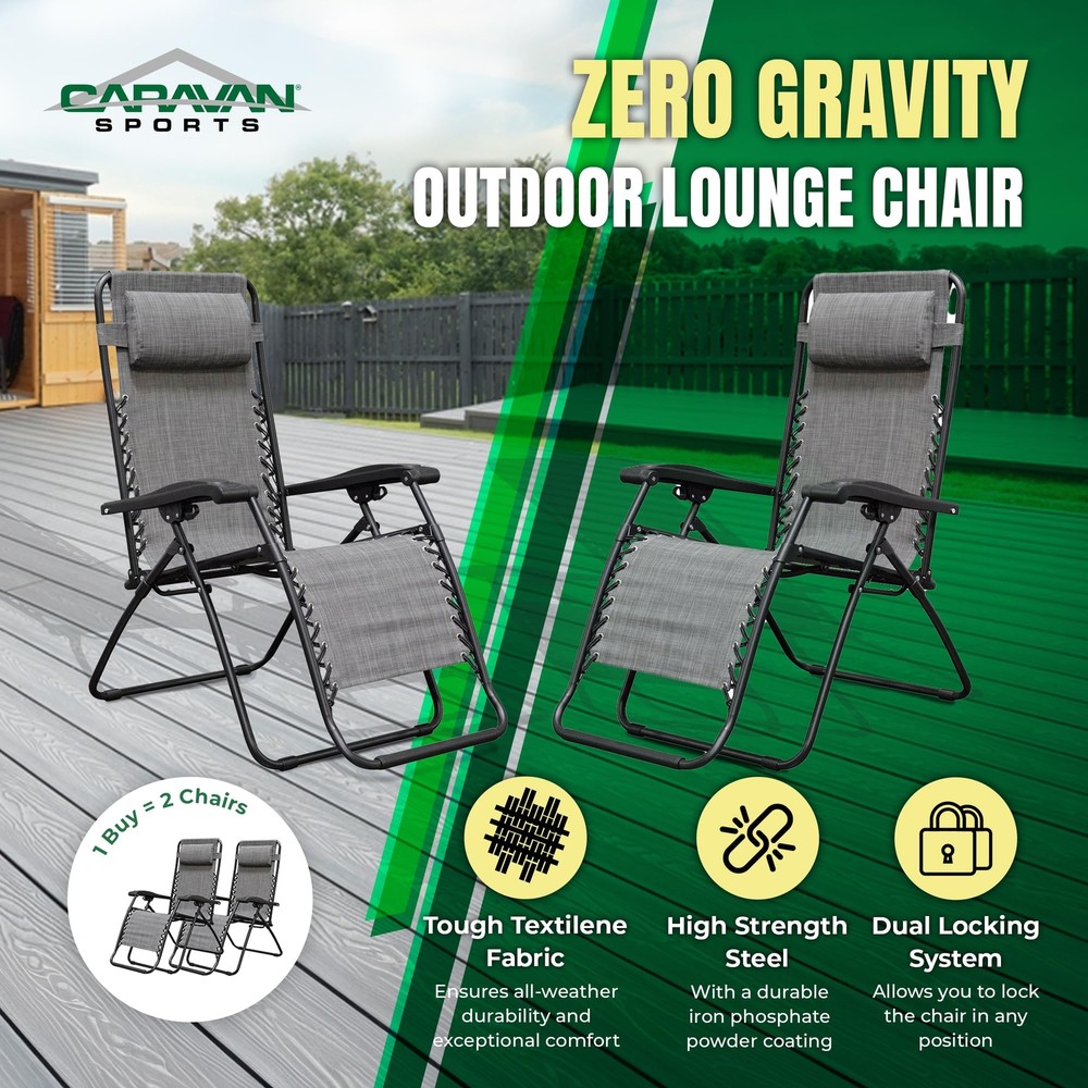 Caravan Global 2 Pack Canopy Steel Zero-Gravity Chair - Gray