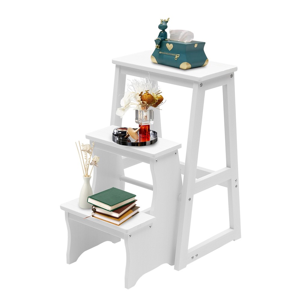 Folding Solid Wood Library Ladder Chair, Portable Multi-Functional Stool