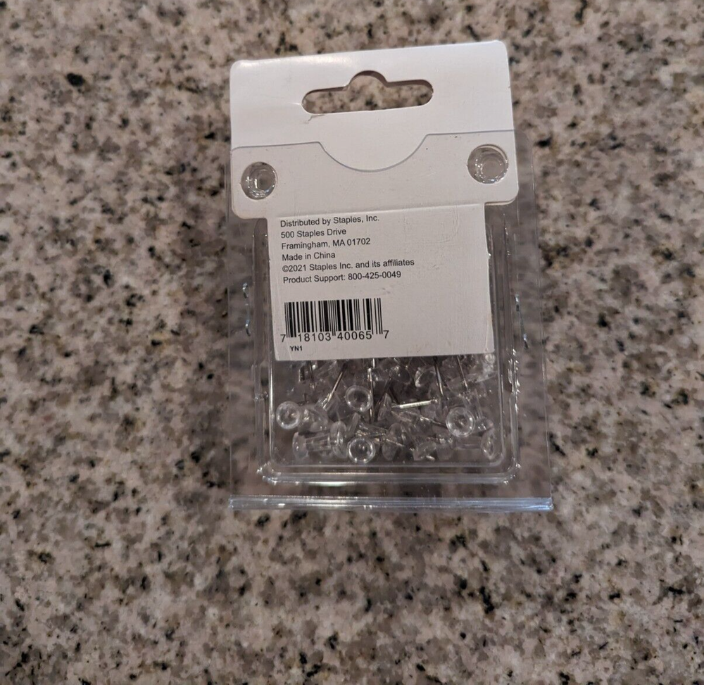 New ! Staples Push Pins, Clear, 100/Pack (10540)