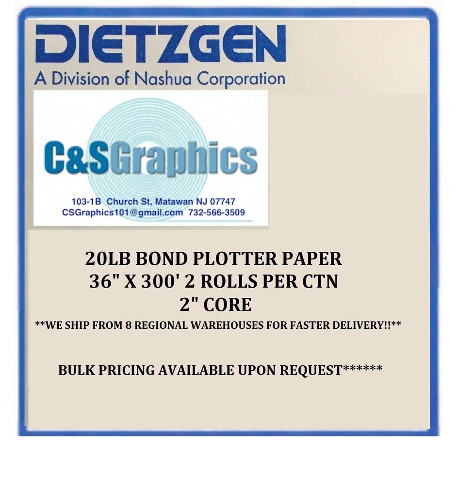 2 ROLLS 36'' X 300' 20lb Bond Plotter Paper