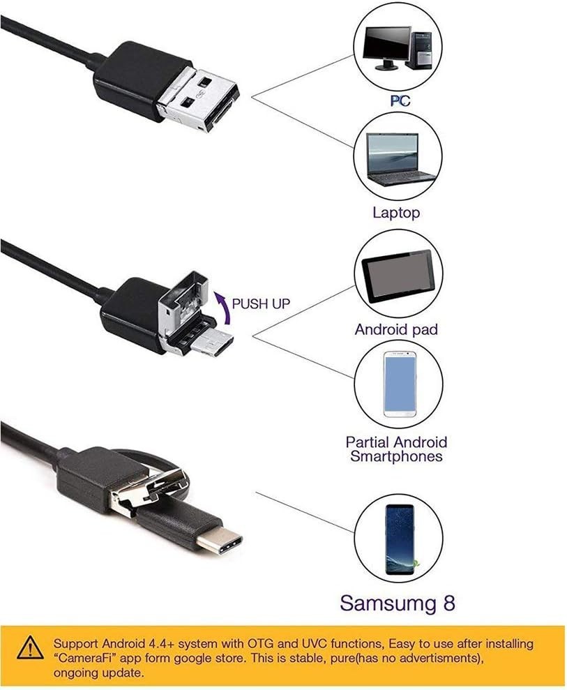 3-in-1 Waterproof Endoscope Camera with 6 LED for Android & PC - 1M Flexibility