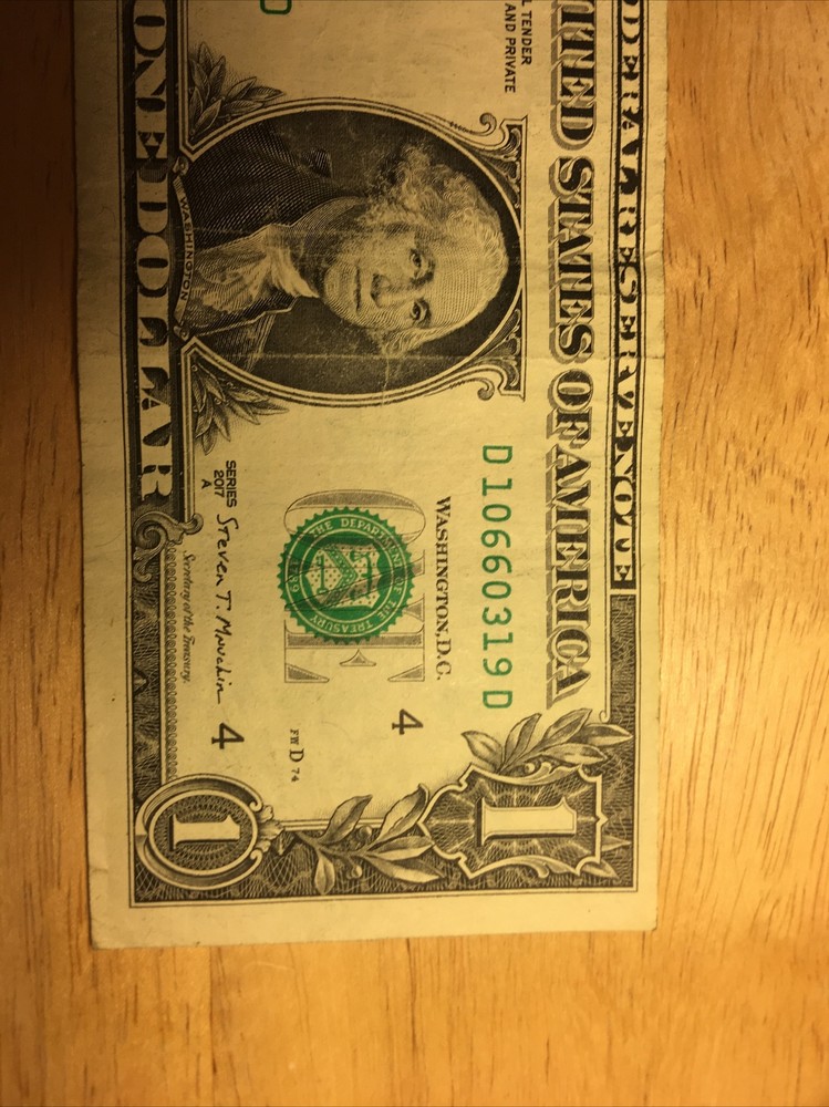 Fancy 2017 Error $1 Bill~Off Center Print/Cut