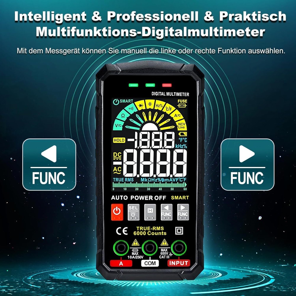 6000 Counts Smart Digital Multimeter TRMS Auto Range LCD Colour Display