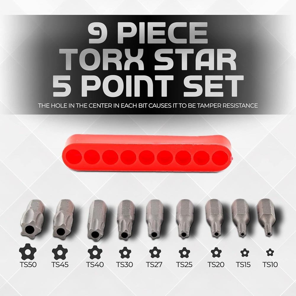 Torx plus 5-Point Tamper-Proof Security Bits - 12Pc Torx Star 5 Point, Security