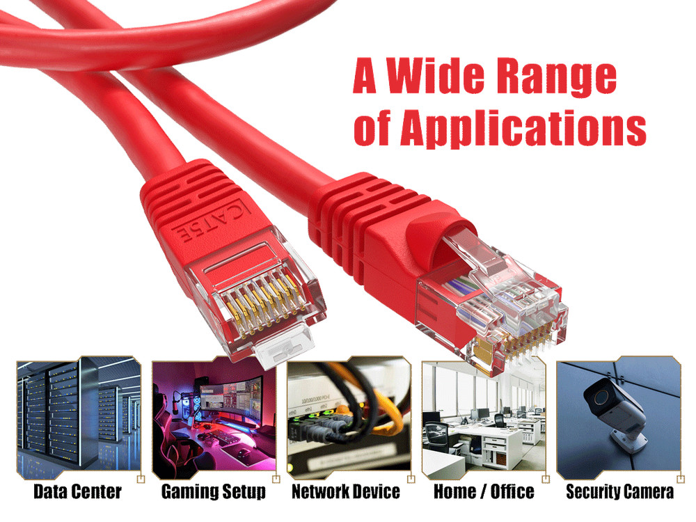 7ft Cat5e UTP Ethernet Network Patch Cable Snagless 24AWG Bare Copper, Red