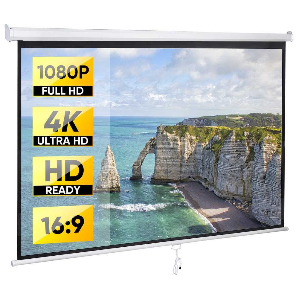 Portable 80"Diagonal Projection Screen Manual Pull Down Projector Screen 16:9 HD