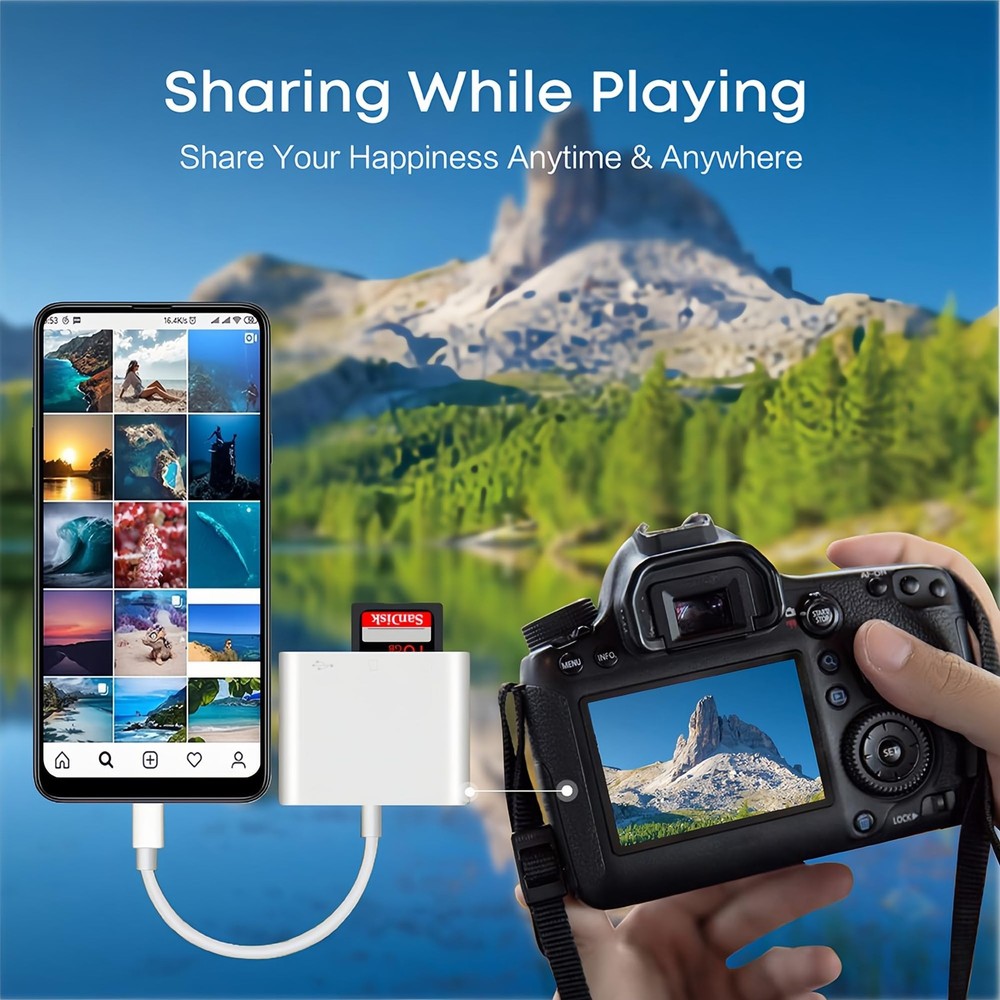 USB C SD/TF Card Reader Type-C Camera Adapter - 3 C, 3 Port (SD+TF+USB)