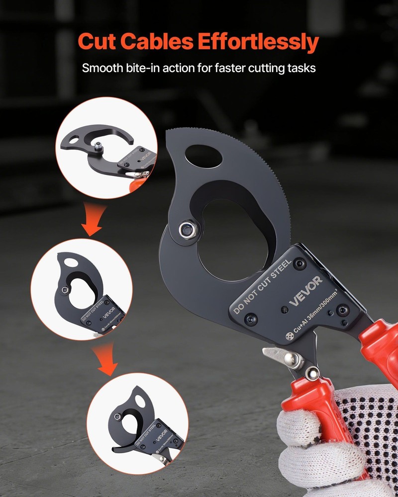 Spring Steel Ratcheting Cable Cutter with PVC Handles & Quick-Release Button