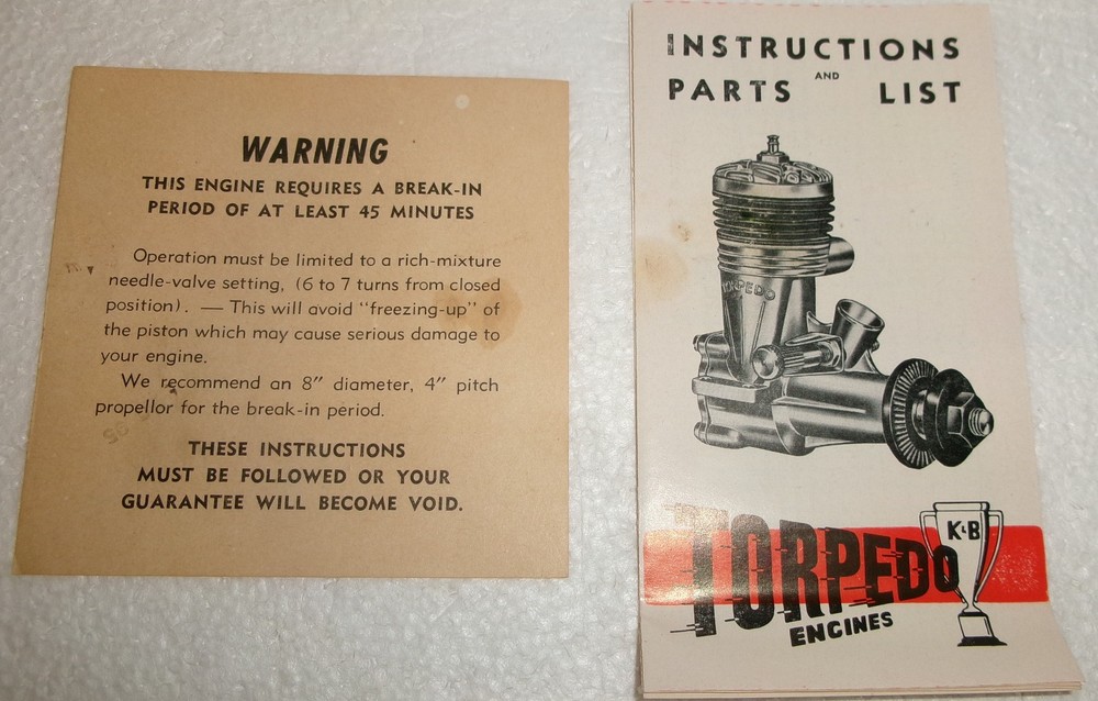 K&B TORPEDO glow plug AIRPLANE ENGINE & K&B .15 display box & paperwork