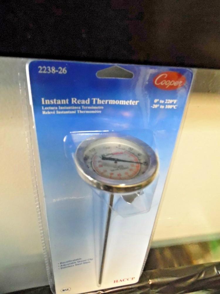 Thermometer Instant Read Cooper 8" Probe Stem Classic Large Round 2"Dial Display
