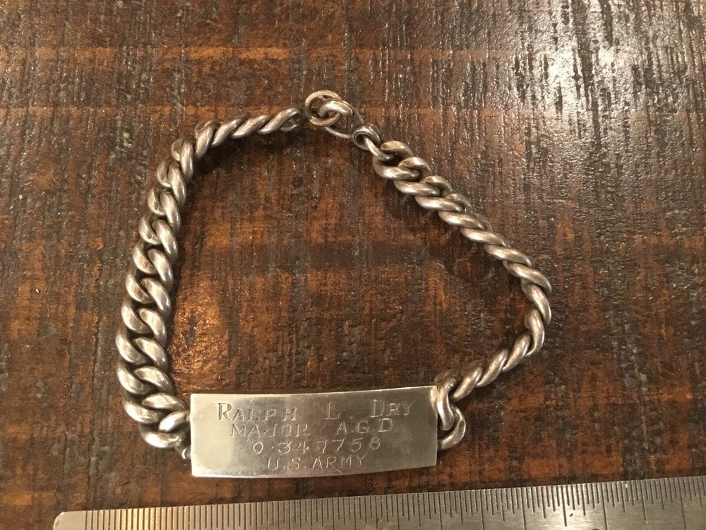 ORIGINAL WWII STERLING TRIFARI ID BRACELET MAJOR ADJ GENERAL MASONIC ENGRAVED
