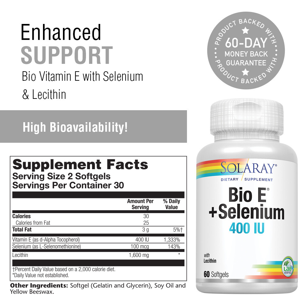 Solaray Bio Vitamin E with Selenium 400IU | 60 Softgels