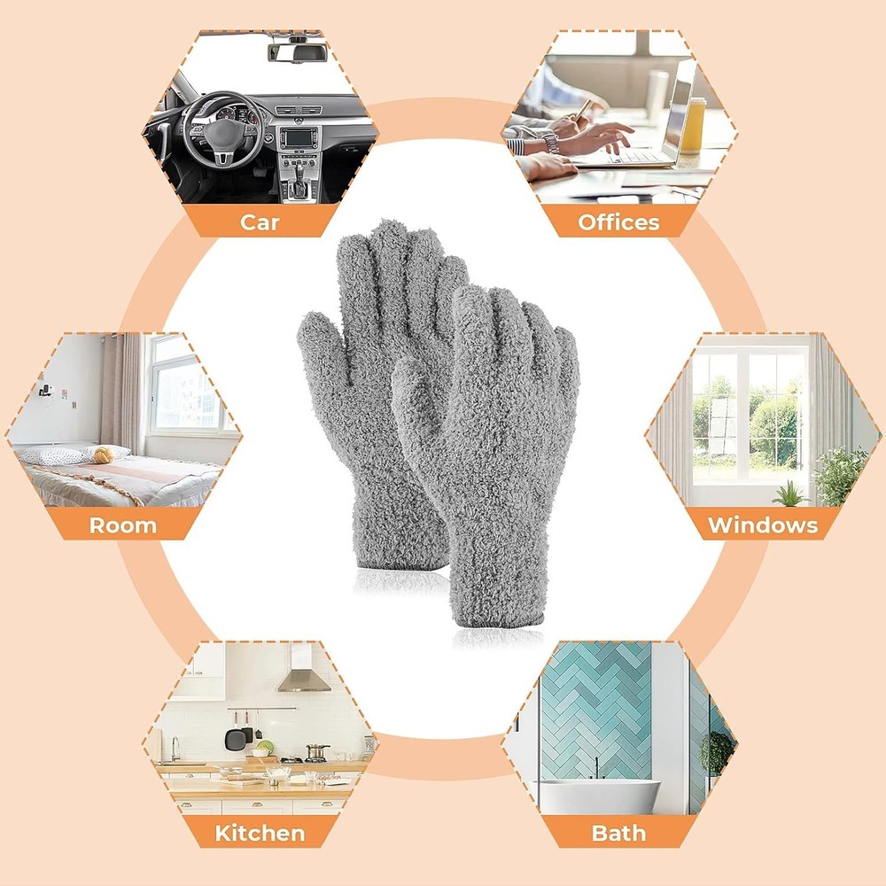 Efficient Microfiber Cleaning Gloves - Washable Mittens for Safe House Cleaning