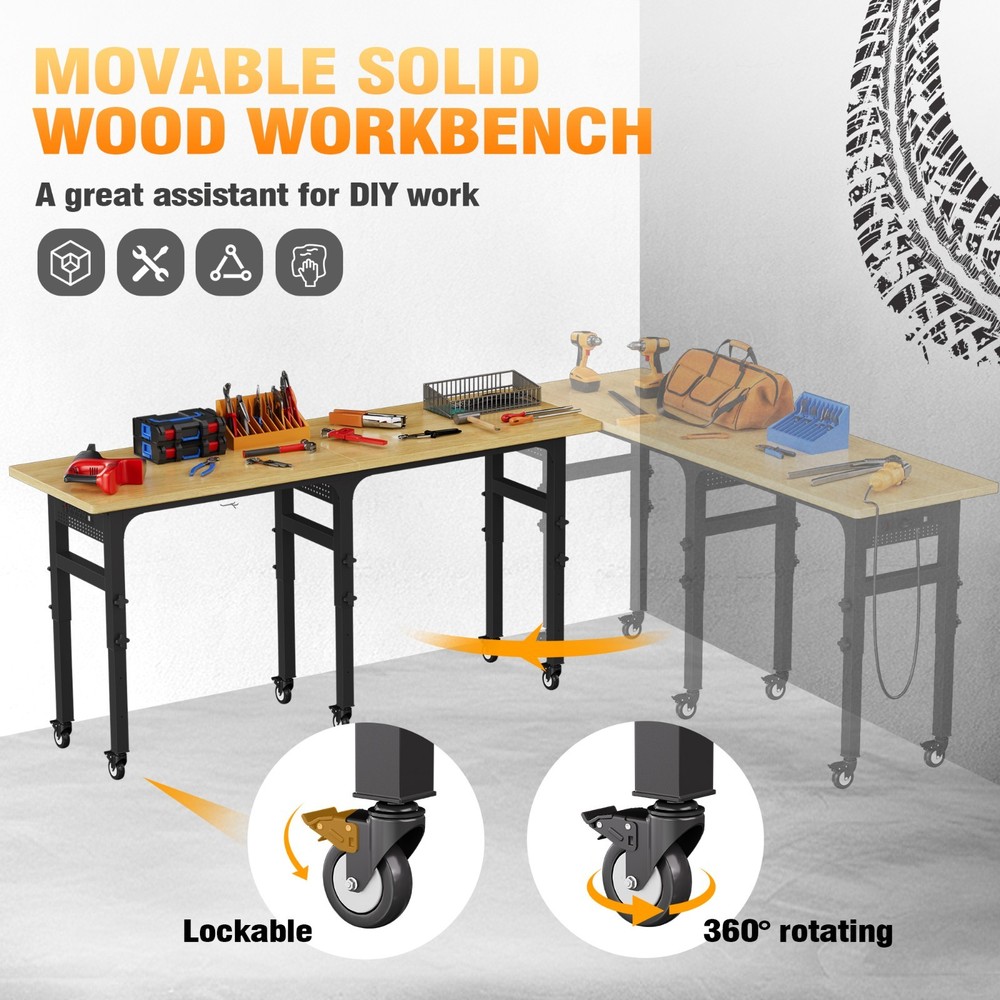 Adjustable Workbench, Work Benches for Garage with Pegboard and Power Outlet