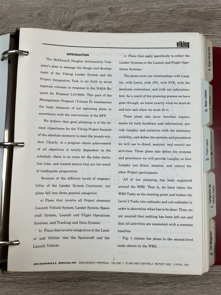 RARE Viking Space Program Proposal McDonnell Douglas Plans & Control Vol 1 & 2