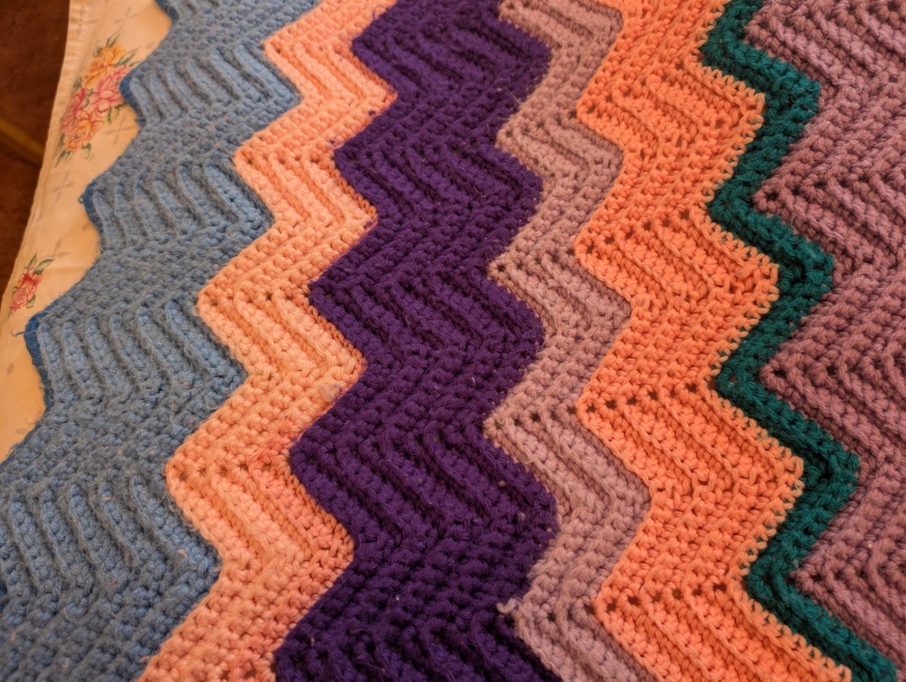 Handmade Multicolor Chevron Crochet Large Sofa Throw Blanket Decorative